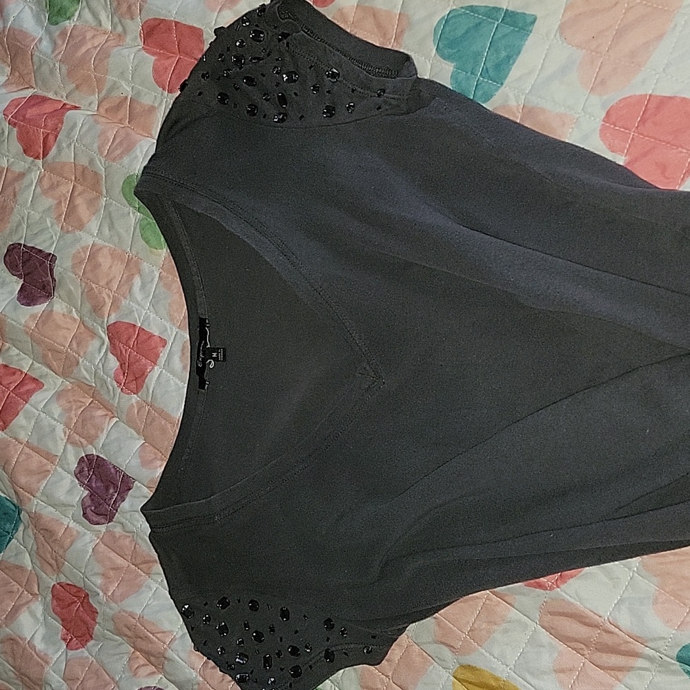 Express V neck rhinestone tee